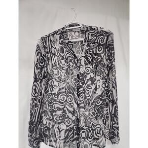 Women's Chico's Size 0 Sheer Print Elegant Button Down Blouse Top